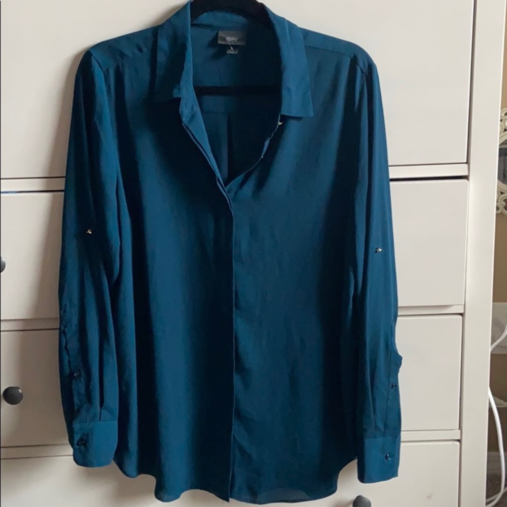 NWOT Mossimo Teal Button Down Blouse- L